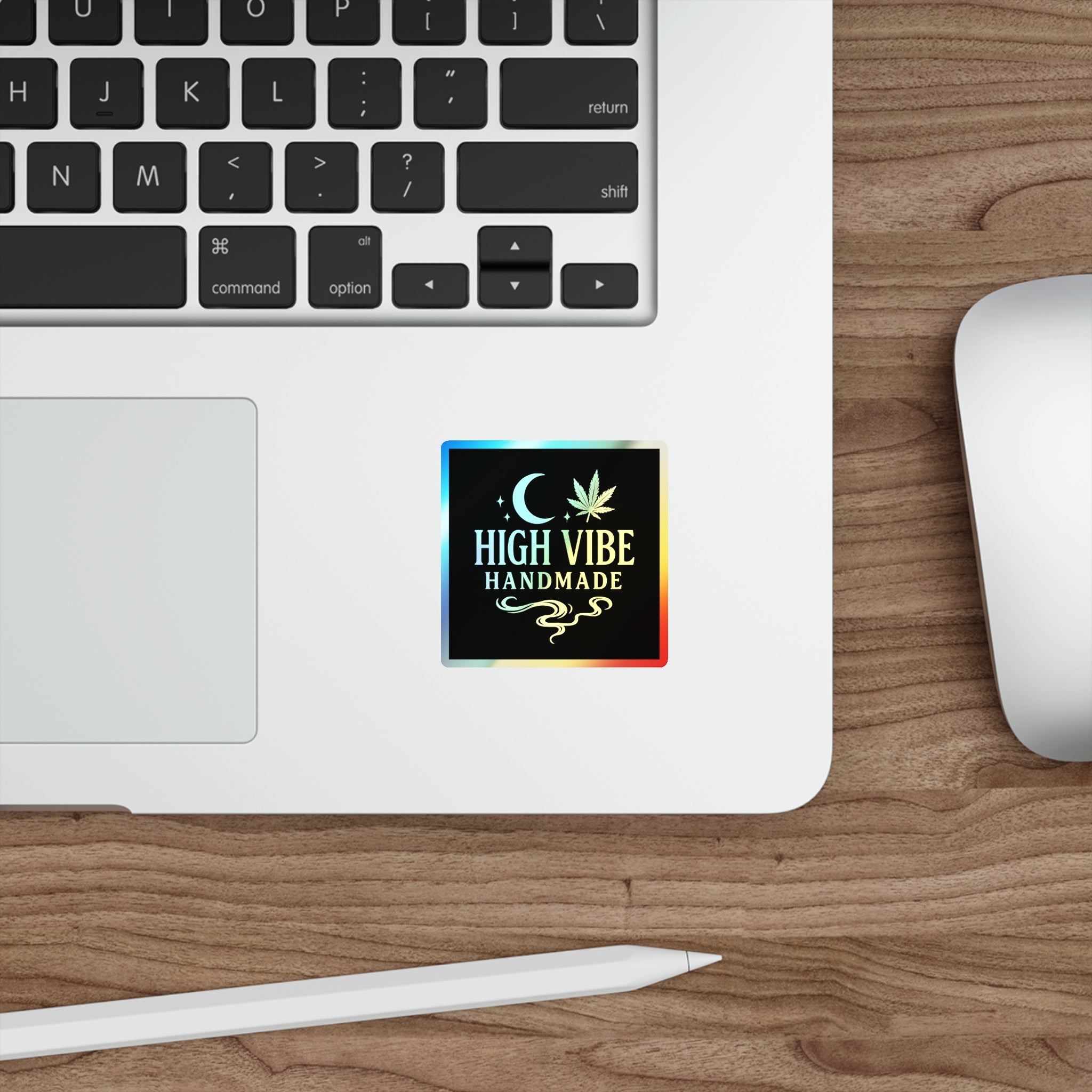 High Vibe Holographic Sticker — Handmade Logo